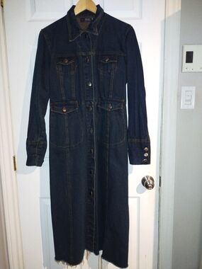 Jeans Long Denim Trench Coat - Dark Blue